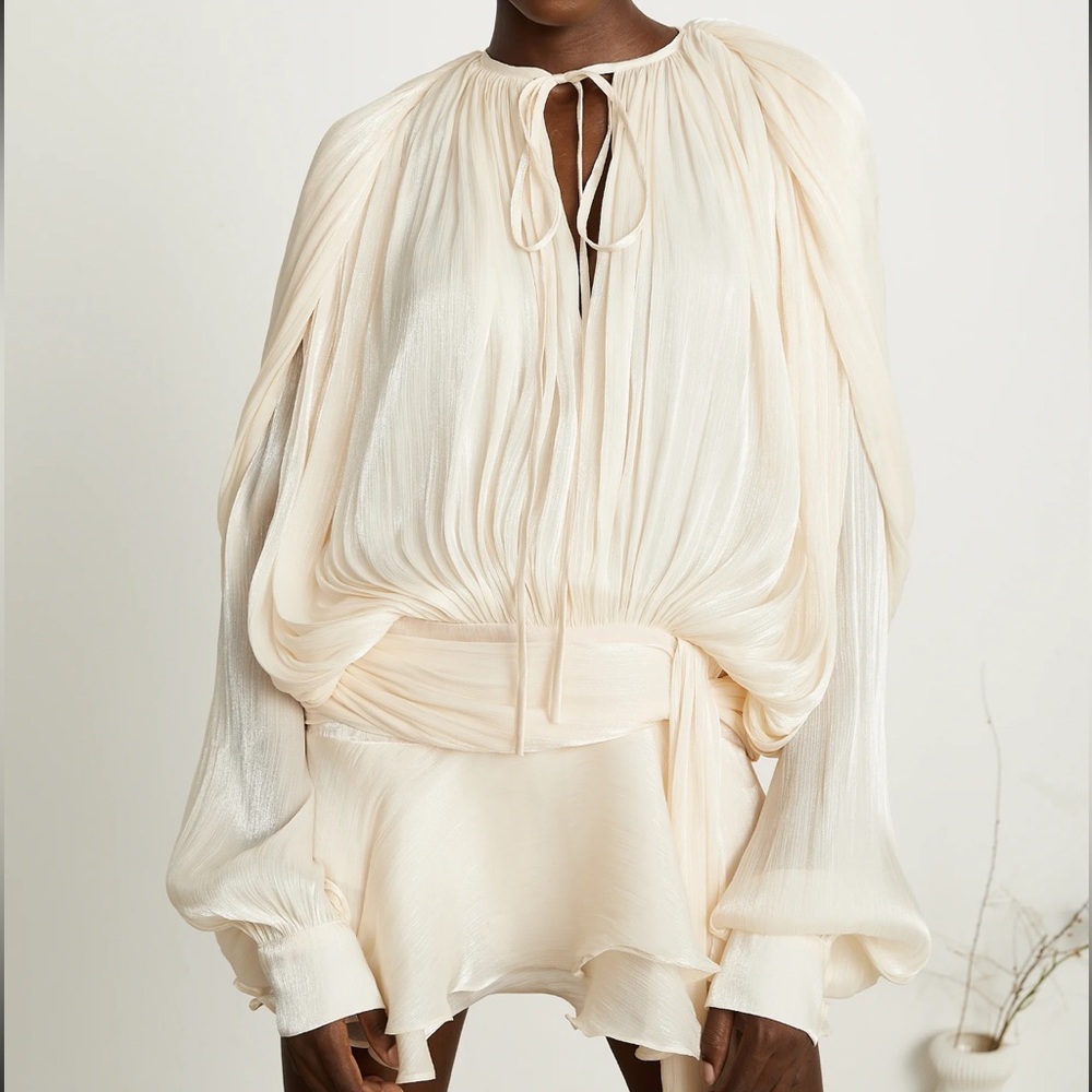 EUGÉNIE NEUTRAL FULLY PLEATED RUFFLED MINI DRESS